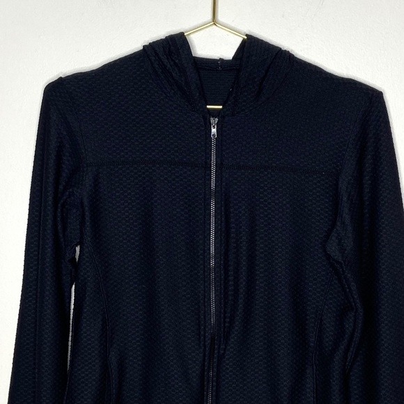Prana Black Zip Front Hooded Waffle Texture Long Sleeve Jacket Size Large - Picture 2 of 10
